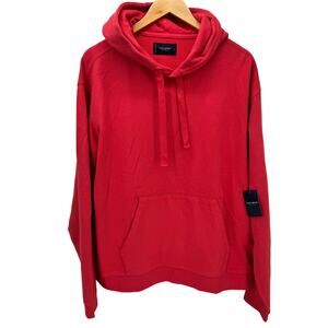 Lucky Brand Hoodie Mens Large Bright Red Pullover Sweatshirt Cotton NEW $98